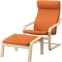 宜家（IKEA）POANG波昂布艺靠背单人休闲椅现代简约人体工学懒人沙发椅阳台椅 亮橙色/基尼萨+脚凳