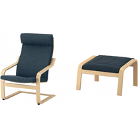 宜家（IKEA）POANG波昂布艺靠背单人休闲椅现代简约人体工学懒人沙发椅阳台椅 【升级款】深蓝色/西拉利德+脚凳