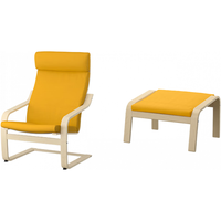 宜家（IKEA）POANG波昂布艺靠背单人休闲椅现代简约人体工学懒人沙发椅阳台椅 黄色/斯科特伯+脚凳