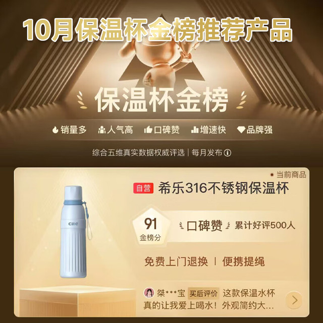 PLUS会员：cille 希乐 保温杯大容量316不锈钢水杯男女士户外车载吸管杯 月光蓝600ml