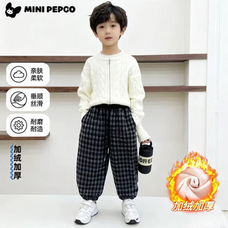 小猪班纳（PEPCO）儿童2025年冬装男女童拼腰格子加绒保暖休闲韩版束口长裤运动裤 拼腰格子加绒裤-黑色 140 cm
