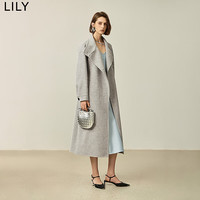 LILY冬女装绵羊毛骆驼绒轻奢高级感通勤双面呢大衣女长款 501灰色 M