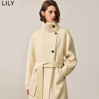 LILY冬女装绵羊毛骆驼绒轻奢高级感通勤双面呢大衣女长款 604米白 M