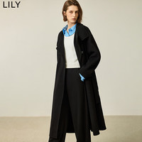 LILY冬女装绵羊毛骆驼绒轻奢高级感通勤双面呢大衣女长款 510黑色 L