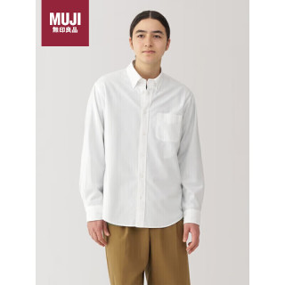 無印良品 MUJI 男式 水洗牛津纽扣领长袖衬衫  白色 L