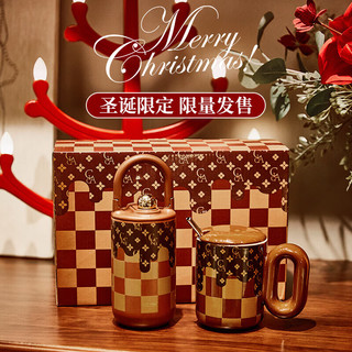 CMSH草莓生活 420ml 陶瓷内胆保温杯 咖色+勺子