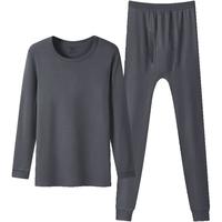 三枪【新疆棉】秋衣秋裤男女套装纯棉薄款抗静电保暖内衣太空芯 灰(男圆领) L