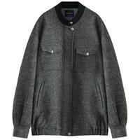 COCOBELLA[miu系穿搭]人字纹保暖羊毛外套静奢立领夹克WL7052 黑灰人字纹