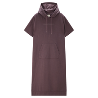 佐丹奴 夏季纯棉卫衣裙针织字母印花中长款开叉连帽短袖卫衣连衣裙女士