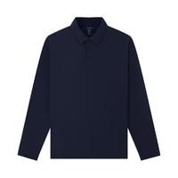 十如仕POLO衫长袖T恤男2025纯棉商务休闲秋冬保暖翻领打底衫 P04-02 深蓝色 XS