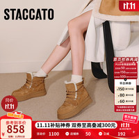STACCATO 思加图 2025冬季复古雪地靴毛里保暖短靴厚底增高女靴J5506DD5 燕麦杏 36