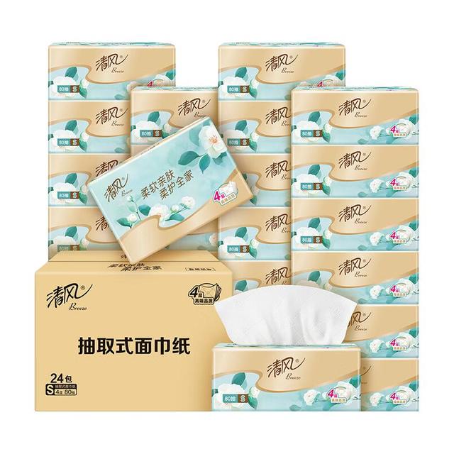 Breeze 清风 抽纸 金装白茶4层80抽 加厚压花 24包