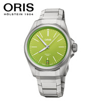ORIS 豪利时 飞行系列 男士自动机械腕表 01 400 7778 7157-Set 39mm 绿色科密蛙表盘 钛合金表带