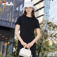 FILA 斐乐官方女子针织连衣裙2025夏季新款时尚简约修身连身长裙 正黑色-BK