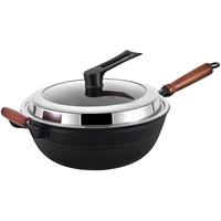 铿锵 KENGQ陆川铁锅传统老式铸铁铁锅加深单柄炒锅无涂层不粘锅炒锅带蒸笼 加深老式炒锅【包开锅】无盖 36cm