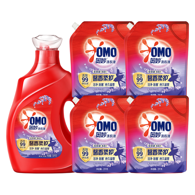 奥妙 全自动含金纺薰衣草护衣洗衣液19.8斤（1.9KG瓶*1+2KG袋*4）