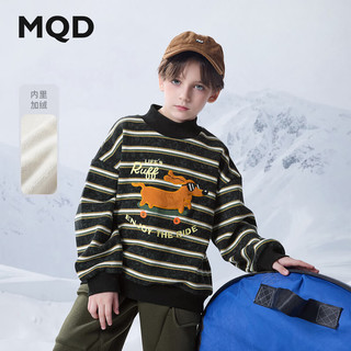 马骑顿（MQD）MQD男大童冬季学院风潮酷休闲条纹卡通加绒半高领卫衣 黑白条 1