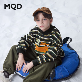 马骑顿（MQD）MQD男大童冬季学院风潮酷休闲条纹卡通加绒半高领卫衣 黑白条 1