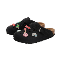 Life的的沃 Devo Life 包头软木鞋女士勃肯鞋夏季透气拖鞋可爱女生外穿洞洞鞋 22002 黑色反绒皮 34 (拍小一码)