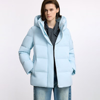 LILY【法奢白金】通勤暖壳LILY连帽短鹅绒服女2025冬显瘦羽绒外套 404浅蓝 M