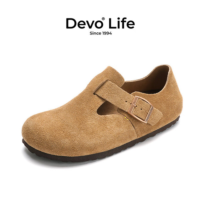 的沃 Devo Life 的沃软木勃肯鞋男女同款单鞋绒面复古包头鞋情侣文艺休闲鞋