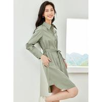 梵希蔓 【蝴蝶结系带衬衫连衣裙】春秋款简约优雅单排扣A字裙