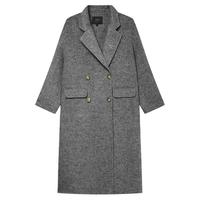 白鹿语冬季羊毛混纺双面呢大衣气质翻领厚款长款大衣外套女 深灰色1 L