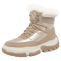骆驼(CAMEL)雪地靴女潮搭撞色鞋面拼接厚底系带保暖靴 L23W275060 黑色 35
