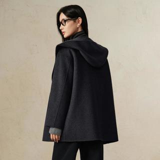 玖姿安娜蔻 格雷系休闲连帽宽松羊毛双面呢大衣女冬季
