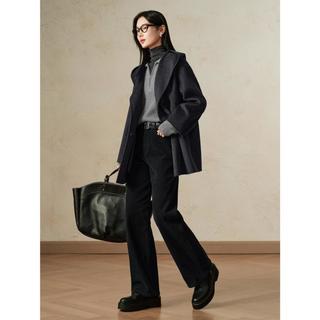 玖姿安娜蔻 格雷系休闲连帽宽松羊毛双面呢大衣女冬季