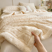 浪莎(langsha)A类牛奶绒毛毯冬季加厚加绒午睡毯提花羊羔绒被子宿舍单人三件套 多宝熊-月牙白【双面暖绒 蓄热保暖】 150*200 cm【单人盖毯】