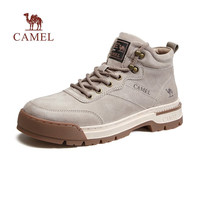 骆驼(CAMEL)男鞋 新款英伦复古厚底高帮鞋户外耐磨美式工装靴男会员 G13W136125R 卡其色(加绒) 39