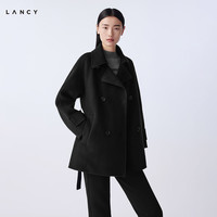 朗姿/LANCY【纯羊毛】2025冬新款气质双面呢大衣女立领双排扣外套