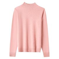 兔皇（TUHUANG）【无缝一体纯羊毛】秋冬纯色半高领打底针织毛衣羊毛衫TW897303 花粉 常规 M 160/84A