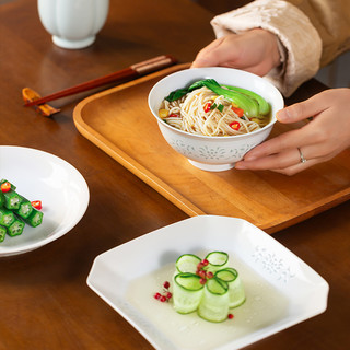 红叶国瓷陶瓷景德镇高温玲珑瓷吃饭碗碟子家用盘子餐具