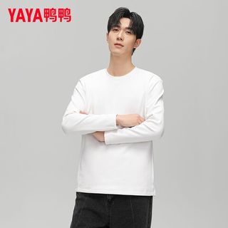 鸭鸭（YAYA）羽绒T恤鹅绒内衣男女同款加厚保暖纯色百搭舒适内搭长袖白T 白色 2XL