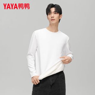 鸭鸭（YAYA）羽绒T恤鹅绒内衣男女同款加厚保暖纯色百搭舒适内搭长袖白T 白色 2XL