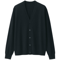 无印良品（無印良品 MUJI） 男式 羊毛 可水洗高针距 V领开衫 男士毛衣冬季男款AA0PFA4A 黑色 L （175/100A）