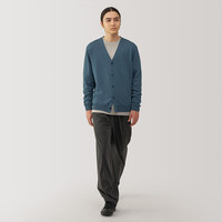 無印良品 MUJI（無印良品 ） 男式 羊毛 可水洗高针距 V领开衫 男士毛衣冬季男款AA0PFA4A 蓝色 S （165/84A）