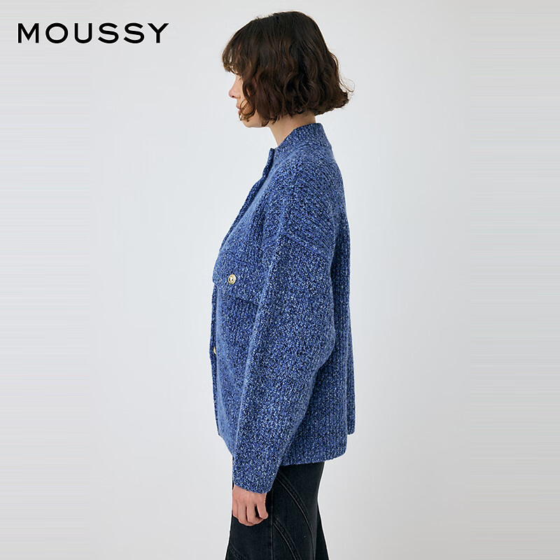 moussy 2025秋季新品复古风立领长袖毛针织开衫女010IA770-7891 1