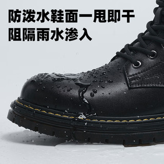 马克华菲马丁靴男士2025秋冬季棉鞋加绒雪地靴高帮男鞋靴子皮靴 纯黑 39