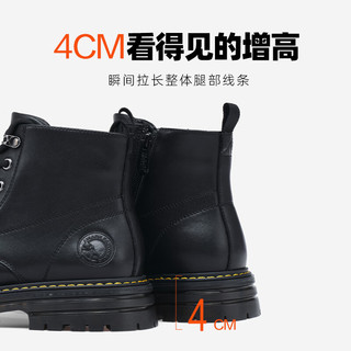 马克华菲马丁靴男士2025秋冬季棉鞋加绒雪地靴高帮男鞋靴子皮靴 纯黑 39