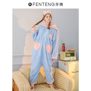 芬腾连体珊瑚绒睡衣女可外穿秋冬加绒加厚家居服连帽法兰绒后拉链 XL