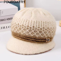 FOURDATRY 中老年女保暖护耳立体盆帽白色