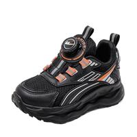 回力童鞋透气儿童旋钮扣鞋2024秋季男女童网面跑步鞋旋钮扣鞋 黑灰桔 31码 内长约20.05cm