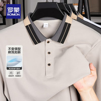 罗蒙(ROMON)经典商务休闲长袖POLO衫男2025秋季时尚撞色百搭打底翻领T恤 卡其 L (175) 【110-135斤】