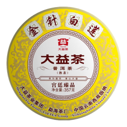 大益 茶叶 高端茗茶皇茶系列  普洱熟茶  5年陈  金针白莲  357g*1饼（2101批次）