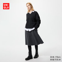 UNIQLO 优衣库 女装绒面针织喇叭中裙/半身裙裙子25481434 08 深灰色 L /160/72A