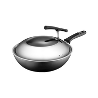 爱仕达炒锅304不锈钢蜂窝晶纹全屏防粘厨房家用炒菜锅具轻油少烟耐磨 32CM丨可视玻璃盖丨带侧耳 燃气明火电磁通用