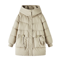 茵曼 鸭绒中长款羽绒服女25年冬季巴恩风高腰收腰立领连帽外套女